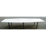 White veneered wooden and chrome work station, 73 x 385cm