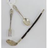 Edinburgh silver pickle fork and spoon with pierced thistle pattern terminals together with a