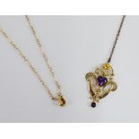 Early 20th century 9 carat gold amethyst and seed pearl pendant together with a 9 carat gold