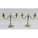 Pair of silver knop stemmed candelabra, makers mark for JB Chatterley & Sons Ltd, Birmingham 1961