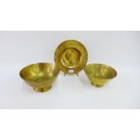 Collection of Chinese brass wares to include two bowls and a charger, (3)