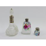 Noritake porcelain and silver topped scent bottle together with another smaller and a George V