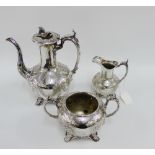 Epns three piece teaset comprising teapot, cream jug and twin handled sugar bowl, (3)