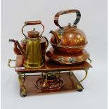 Collection of late 19th and early 20th century copper and brass ware to include coffee pots,