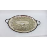 Victorian fern etched Epns oval tray with twin handles, 67 x 44cm