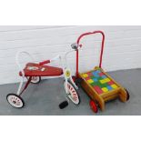 Vintage Sun Beam child's tricycle, together with a Tri-Ang baby walker building bricks, (2)