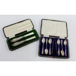 George V set of six silver teaspoons and sugar tongs, in fitted case, Sheffield 1926 together with a