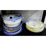 Selection of 19th century Staffordshire table wares to include a Maling blue and white soup tureen