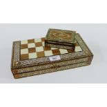 Inlaid Backgammon games board, together with a smaller trinket box containing draughts, largest 30cm