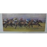 'Hell for Leather' Limited edition coloured Horse Racing print, signed in pencil indistinctly and