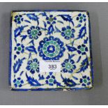 Isnic style square tile, decorated with flowers and foliage, 15 x 15cm, (a/f)