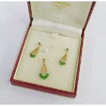 A pair of 9 carat gold emerald and diamond set earrings together with a matching pendant (3), boxed