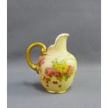 Royal Worcester blush ivory miniature ewer painted with floral sprays with puce backstamps and shape