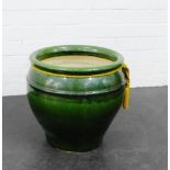 Green glazed garden pot, 36 x 36cm