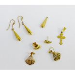 A collection of various 9 carat gold earrings and a crucifix pendant (a lot)
