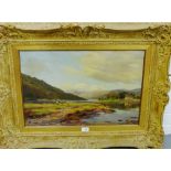 Scottish School 'Mountain Landscape' Oil-on-Canvas, signed indistinctly, in an ornate giltwood