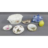 Mixed lot to include a Minton planter, Royal Crown Derby trinket dish, Delft box and cover etc.,