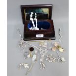 Jewellery box containing a small quantity of costume jewellery and wristwatches etc., (a lot)