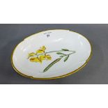 Porcelain dessert dish painted with named botanical specimen (Spanish Broom), 27cm long