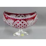 Red flashed glass basket on pedestal stand, 23cm high