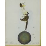 Early 20th Century School 'Young Woman balancing on the Moon', inscribed 'A Merry Christmas'