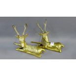 Pair of brass Stag figures, 19cm high, (2)