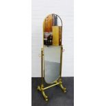 Brass cheval mirror, 153 x 55cm