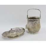 Eastern silver basket and small ice bucket, each chased with stylised flowers, stamped 800 (2)