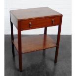 Mahogany two tier bedside table with a single frieze drawer, 70 x 54cm