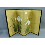 Four fold floral painted table screen, 45cm high