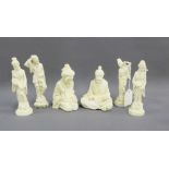 Group of six Italian faux ivory carved resin figures, tallest 14cm high, (6)