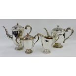 Thailand Sterling silver four piece tea and coffee set comprising teapot, coffee pot, cream jug