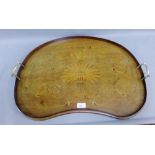 Late 19th / early 20th century mahogany kidney shaped tray with inlaid paterae to centre