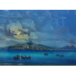Late 19th early 20th Century School 'Bay of Naples under a Moonlit Sky with Vesuvius erupting in the