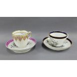 Newhall pattern No. 3 saucer, pattern No. 83 pressed cup and a Bute shaped cup and saucer with