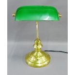 Brass reading lamp with green glass shade