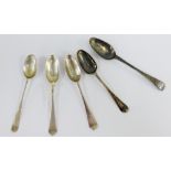 A group of 18th century silver teaspoons to include a pair of Hanoverian pattern with crowned MD
