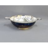 Large silver plated quaich style bowl, the handle with Celtic knot pattern, 32cm wide