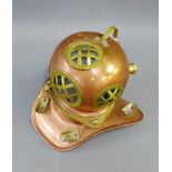 Miniature copper and brass diving helmet, 80cm high