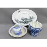 Selection of Staffordshire transfer printed wares to include an oval platter, ladles, a jug etc., (a