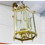 Brass and glass panelled hall lantern light fitting