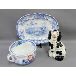 Mixed lot to include a Staffordshire blue and white ashet, a Wheildon ware chamber pot and a