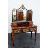 Chinoiserie hardwood dressing table, with a triple mirror back over jewel drawers surmounted by