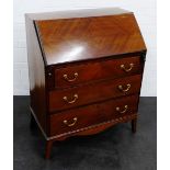Mahogany bureau chest, the fall front above three long drawers, 95 x 75cm
