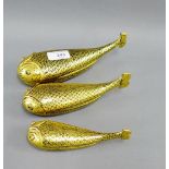 Group of three gilt lacquered boxes in the form of fish, longest 21cm