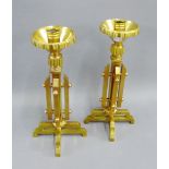 Pair of aesthetic bronze Pugin style candlesticks, 27cm high, (2)