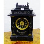 Victorian black slate mantle clock, the chapter ring with gilded Roman numerals, 45 x 32cm