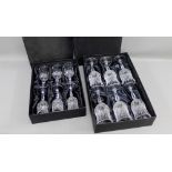 Three boxes of Thomas Webb crystal drinking glasses to include six red wine, six white wine and