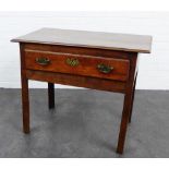 Oak lowboy side table, the rectangular top with moulded edge over a single frieze drawer with
