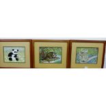Group of three Woodland Fantasy painted porcelain plaques by Clarence Wilson, 27 x 20cm, (3)